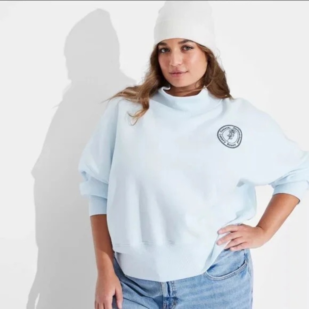 Wild Fable Aqua Frost Cropped Turtleneck Sweatshirt – Geneva Switzerland graphic